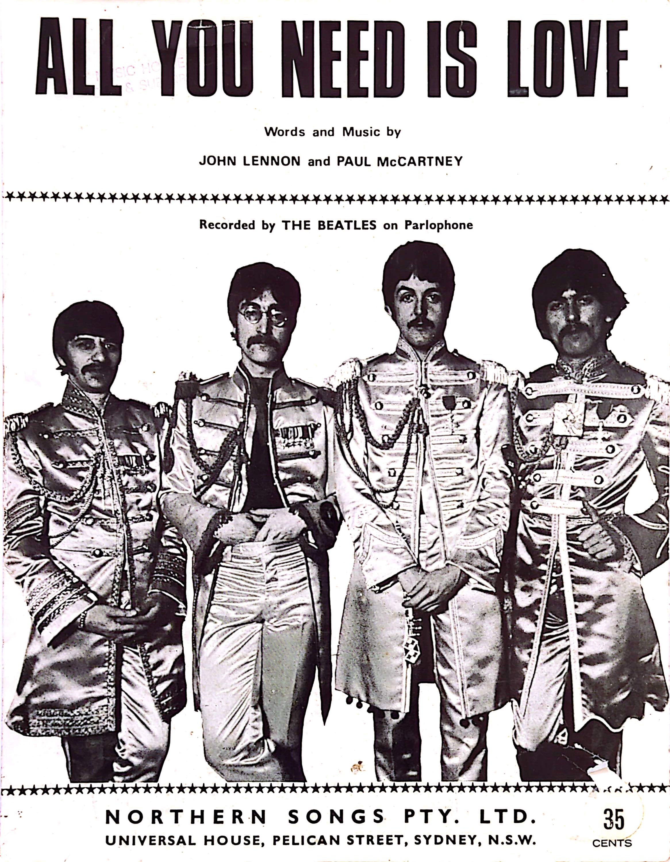 Beatles - All You Need Is Love 1967 Vintage Sheet Music