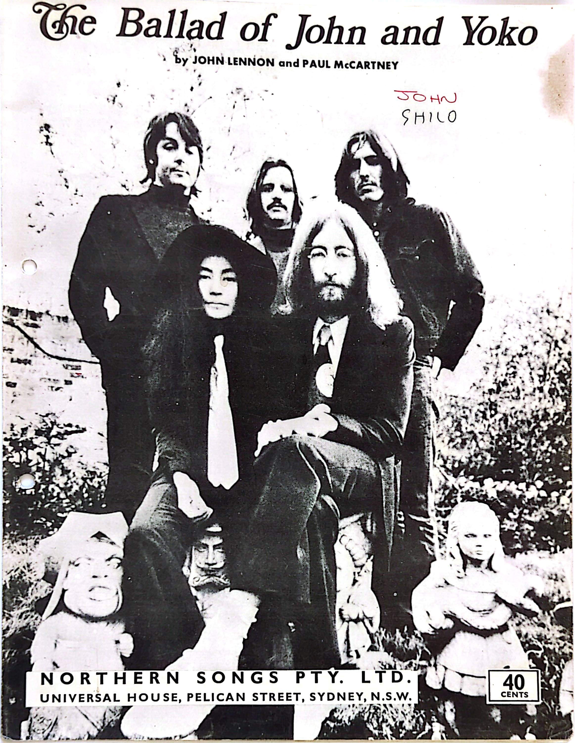 Beatles - The Ballad OF John & Yoko 1969 Vintage Sheet Music