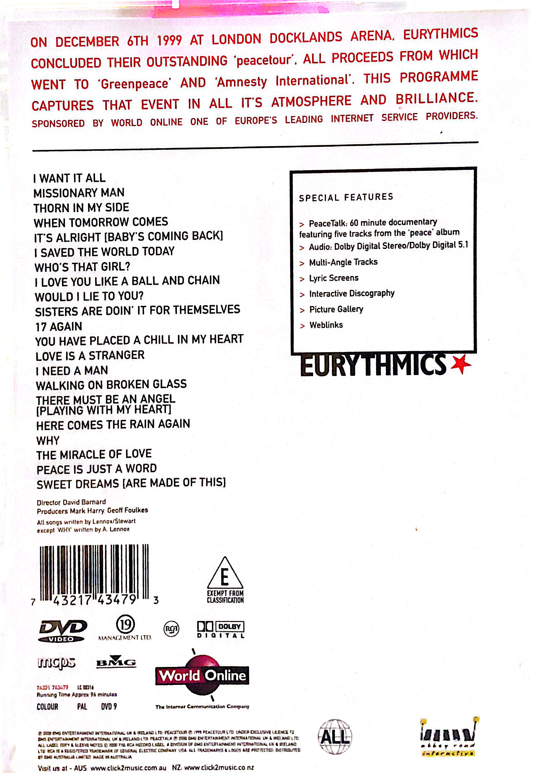 Eurythmics - Peace Tour DVD
