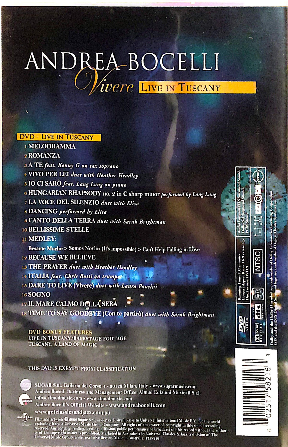 Andrea Bocelli - Vivere: Live In Tuscany DVD