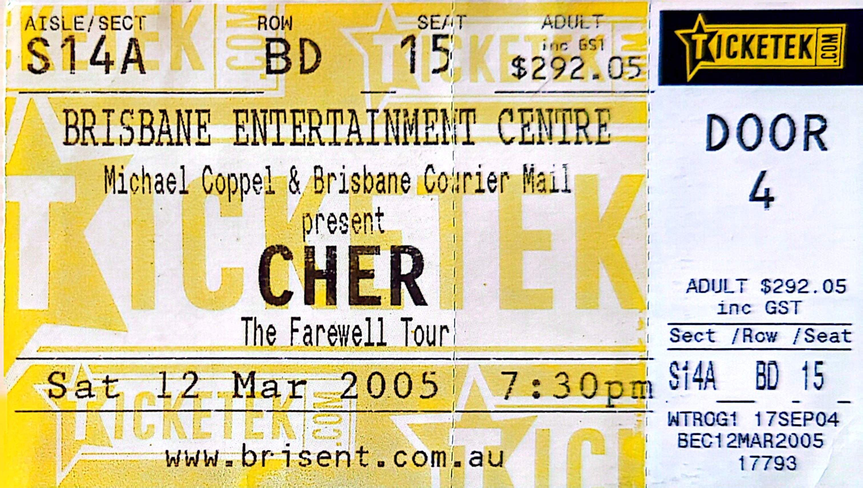 Cher - 2005 Original Vintage Concert Ticket Seat 15