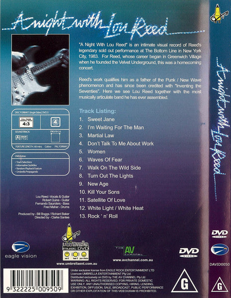 Lou Reed – A Night With Lou Reed DVD (New)