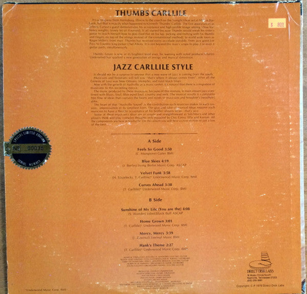 Thumbs Carllile - Jazz Carllile Style Limited Edition Vinyl LP (Used)