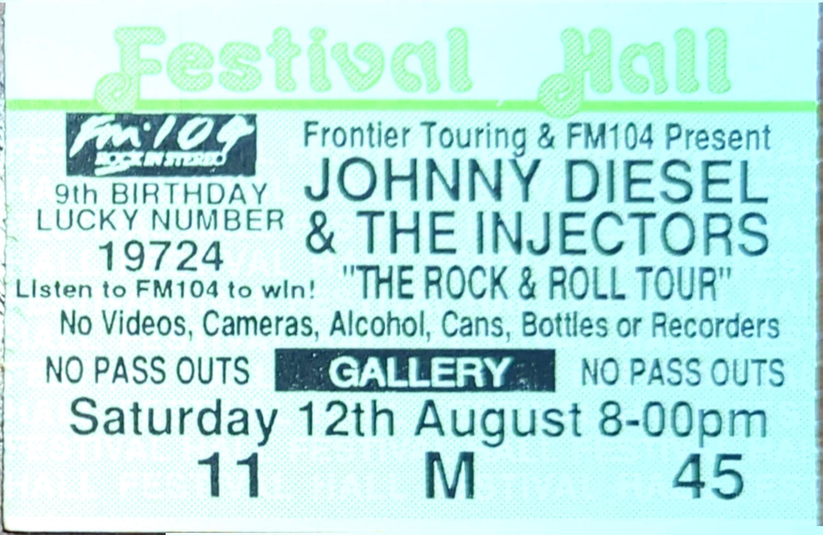 Johnny Diesel & The Injectors -1989 Original Vintage Concert Ticket Seat #M45