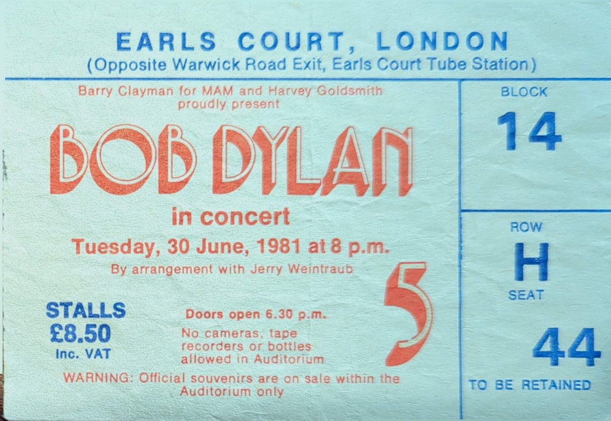 Bob Dylan - 1981 Original Vintage Concert Ticket Seat #H44
