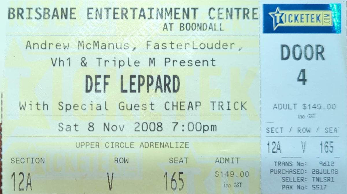 Def Leppard - 2008 Original Vintage Concert Ticket Seat #165