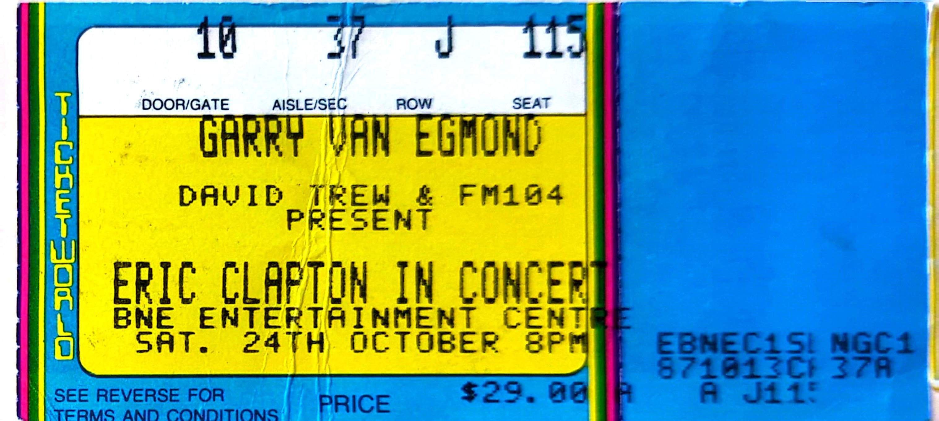 Eric Clapton - 1992 Original Vintage Concert Ticket Seat 115