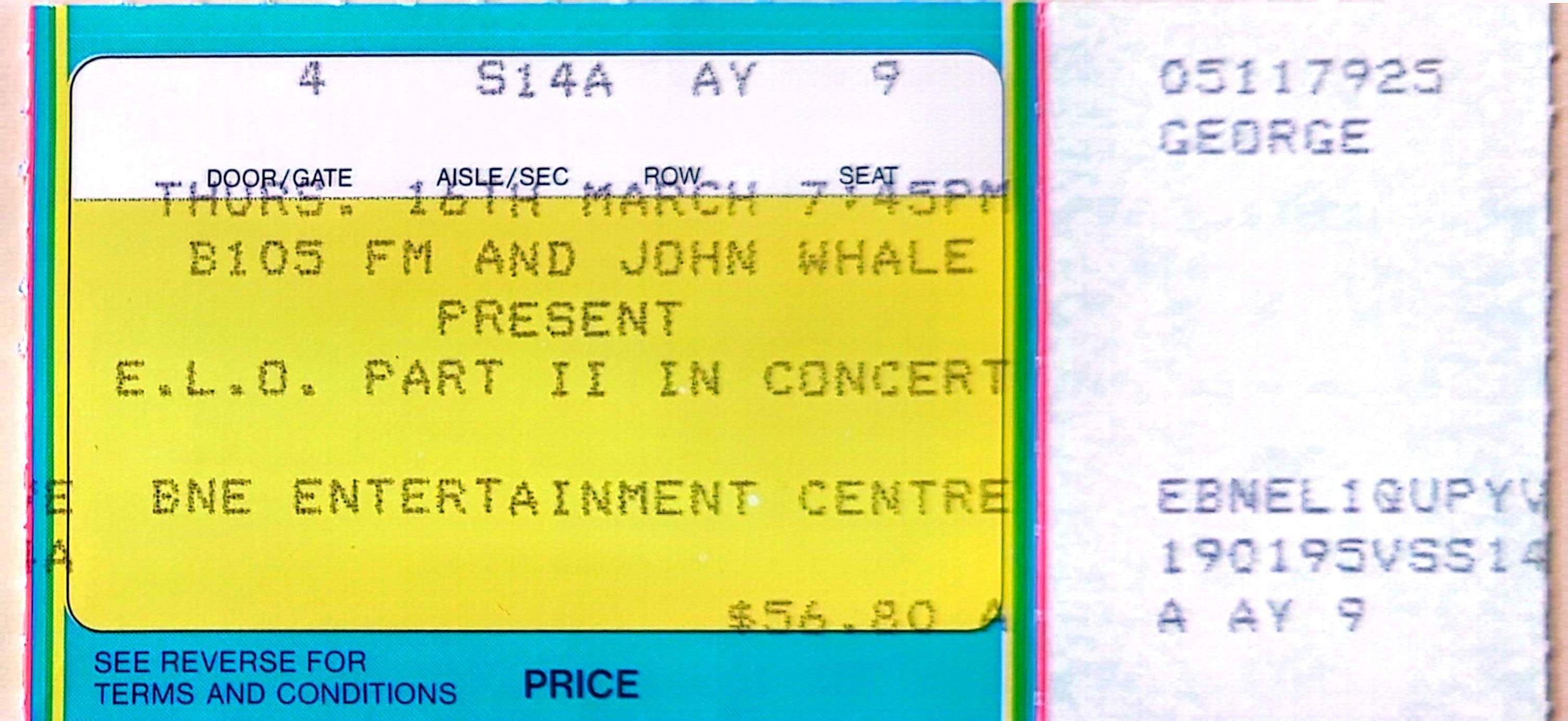 Electric Light Orchestra - 1986 Original Vintage Concert Ticket Seat 9