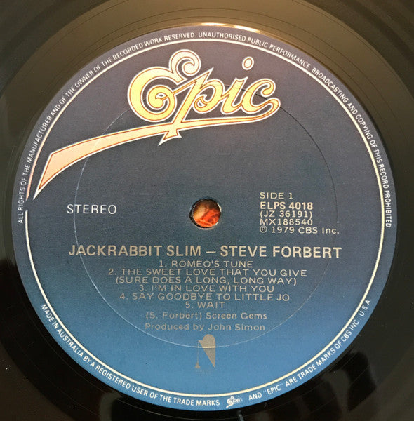 Steve Forbert - Jackrabbit Slim Vinyl LP (Used)