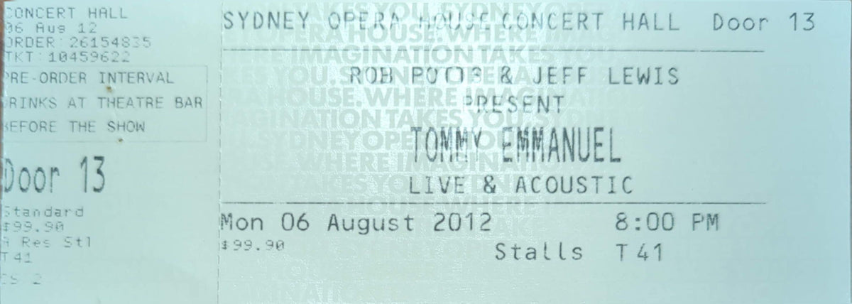 Tommy Emmanuel - 2012 Original Vintage Concert Ticket Seat #T40