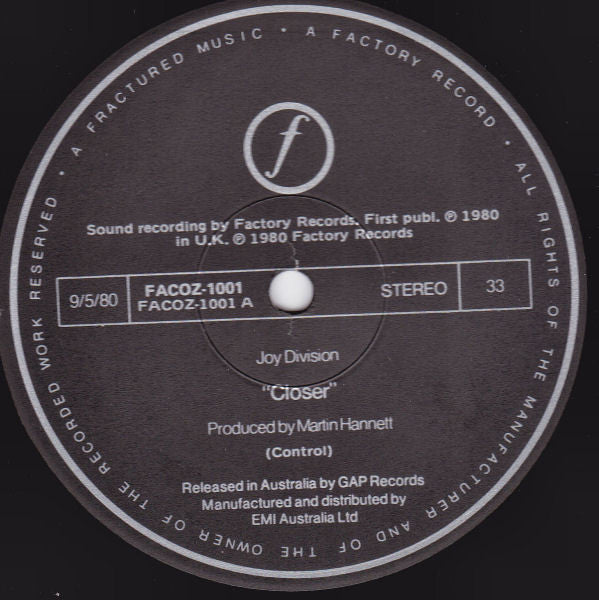 Joy Division - Closer (Pre-Final) Vinyl LP (Used)