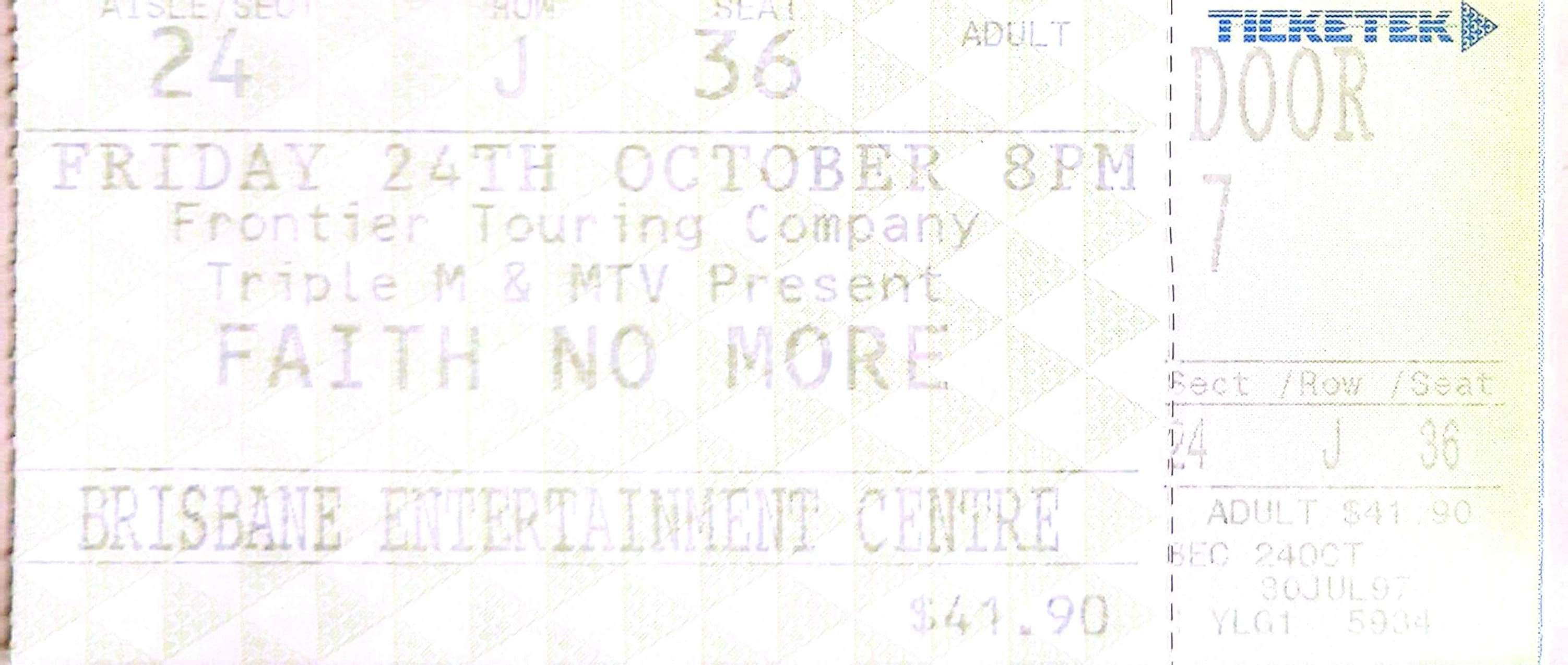 Faith No More - 1997 Original Vintage Concert Ticket Seat 36