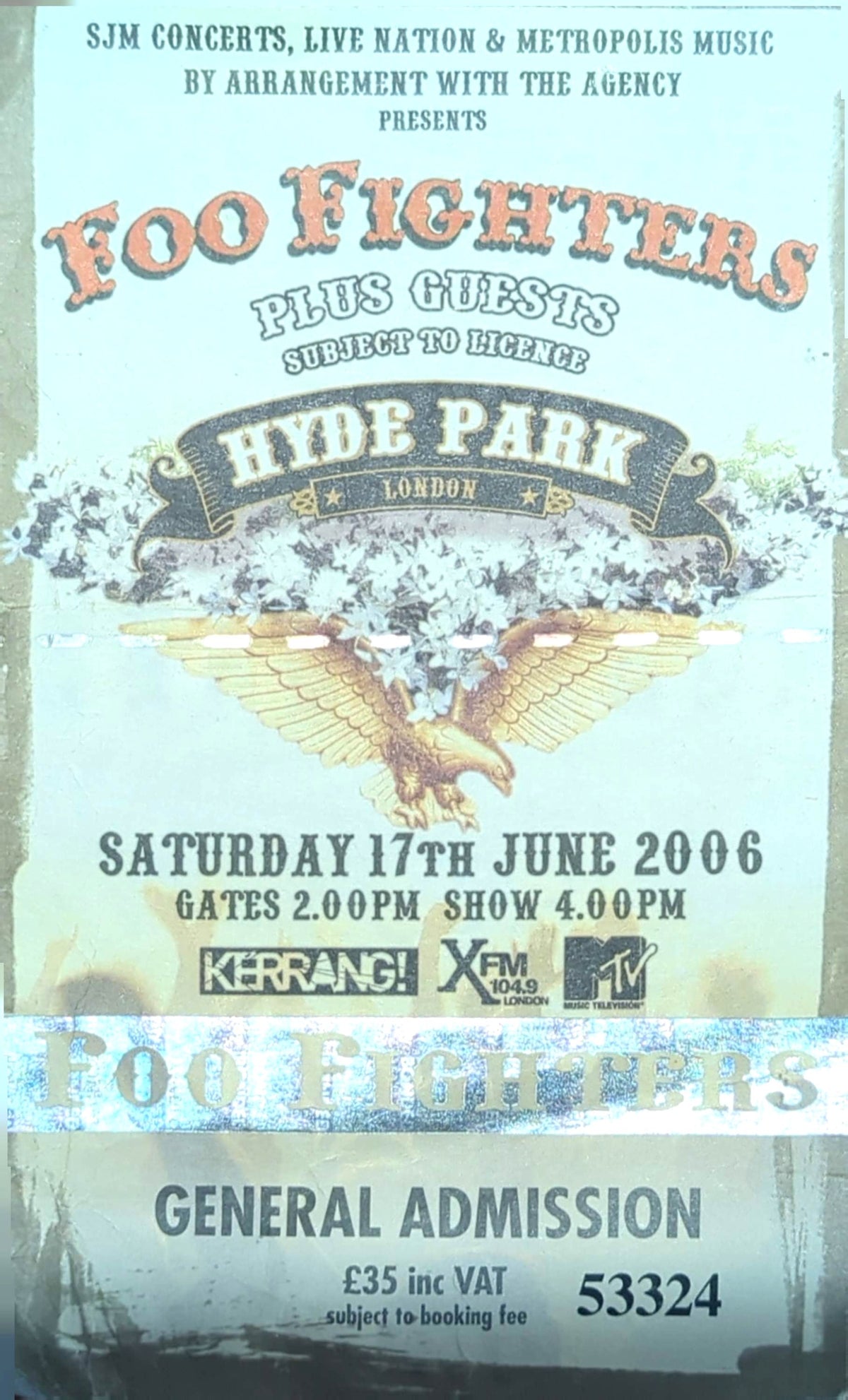 Foo Fighters - 2006 Original Vintage Concert Ticket