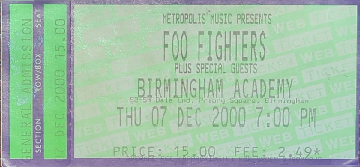 Foo Fighters - 2000 Original Vintage Concert Ticket
