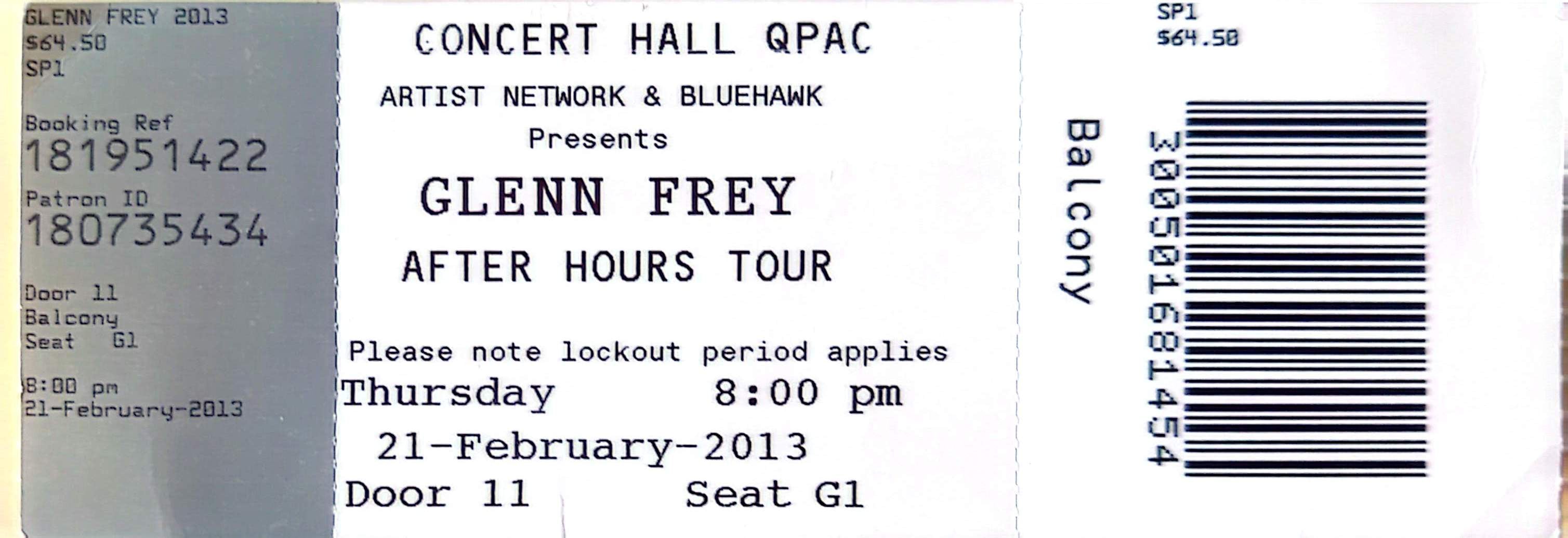 Glenn Frey - 2013 Original Vintage Concert Ticket Seat G1