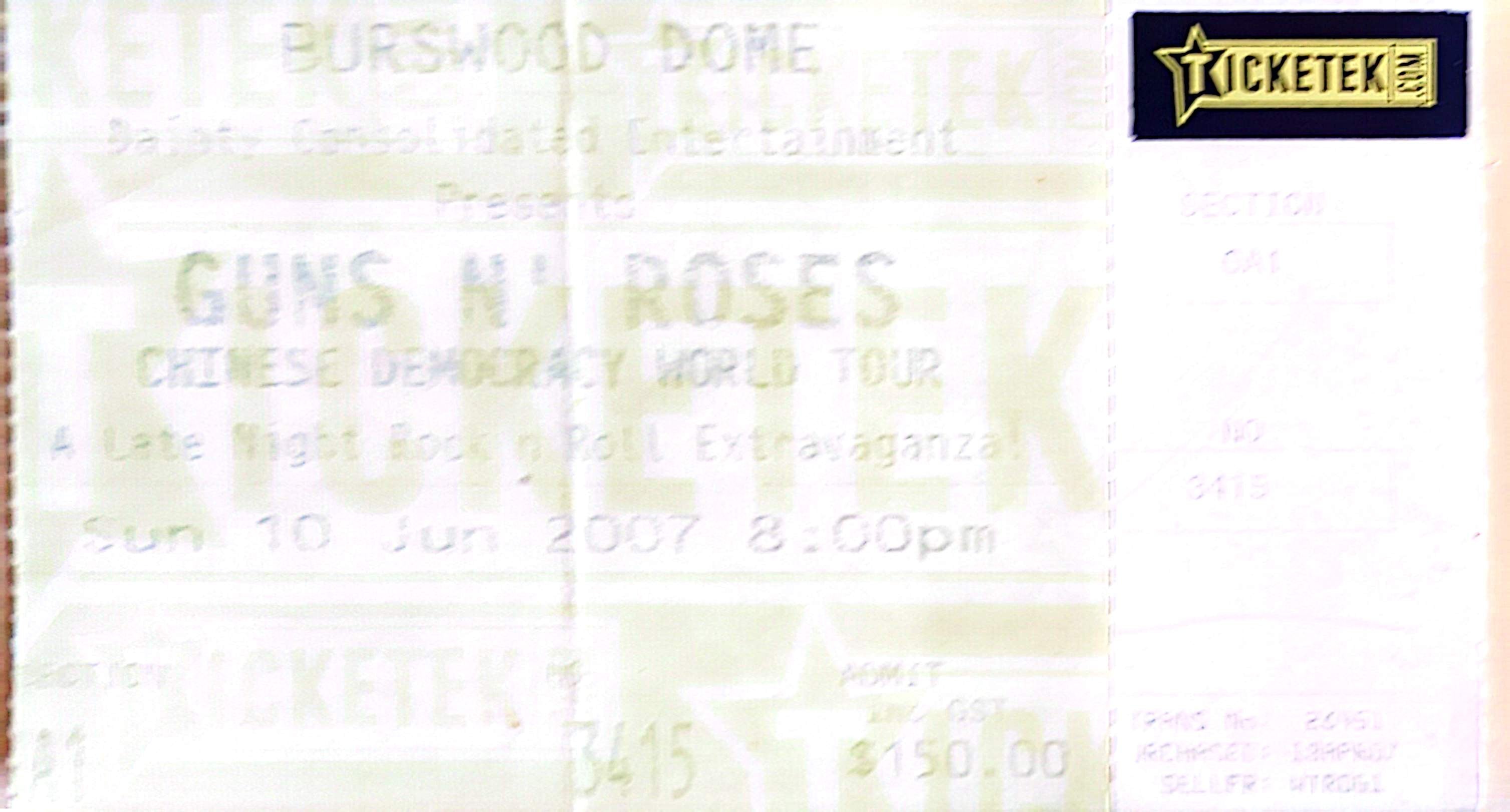Guns N' Roses - 2007 Original Vintage Concert Ticket Seat 3415