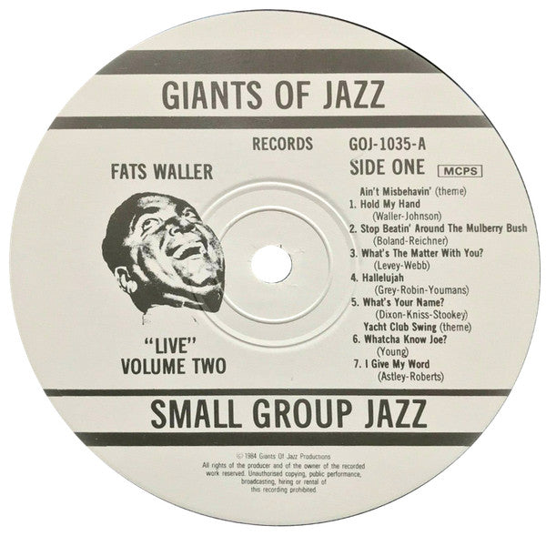 Fats Waller - "Live" Volume Two Vinyl LP (Used)