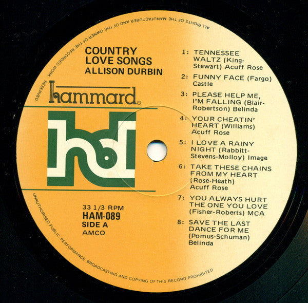 Allison Durbin - Country Love Songs Vinyl LP (Used)