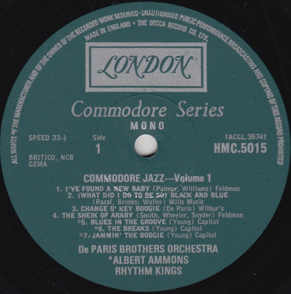 De Paris Brothers Orchestra, Albert Ammons Rhythm Kings & Sidney Bechet & His New Orleans Feetwarmers - Commodore Jazz Vol.1 Vinyl LP (Used)
