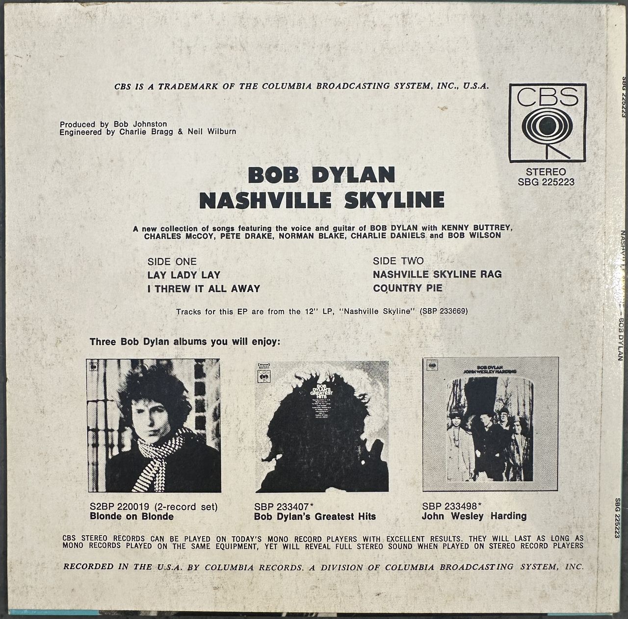 Bob Dylan – Nashville Skyline 7" EP Vinyl (Used)