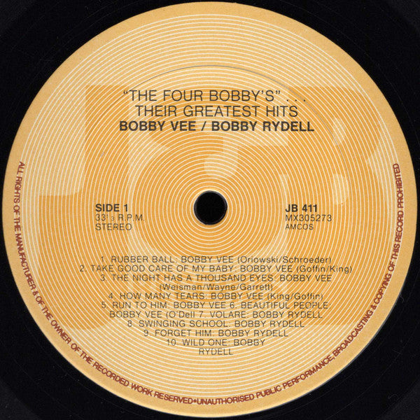 Bobby Vee, Bobby Rydell, Bobby Darin & Bobby Vinton - The 4 Bobbys - Their Greatest Hits Vinyl LP (Used)