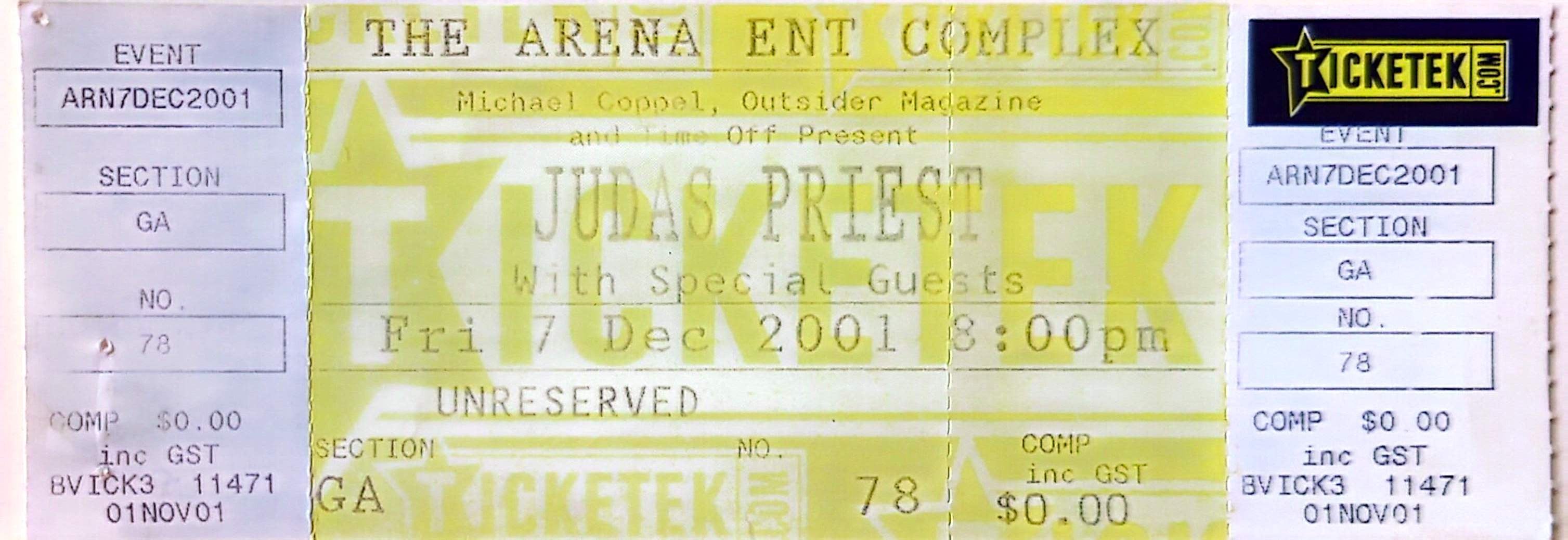 Judas Priest - 2001 Original Vintage Concert Ticket GA78