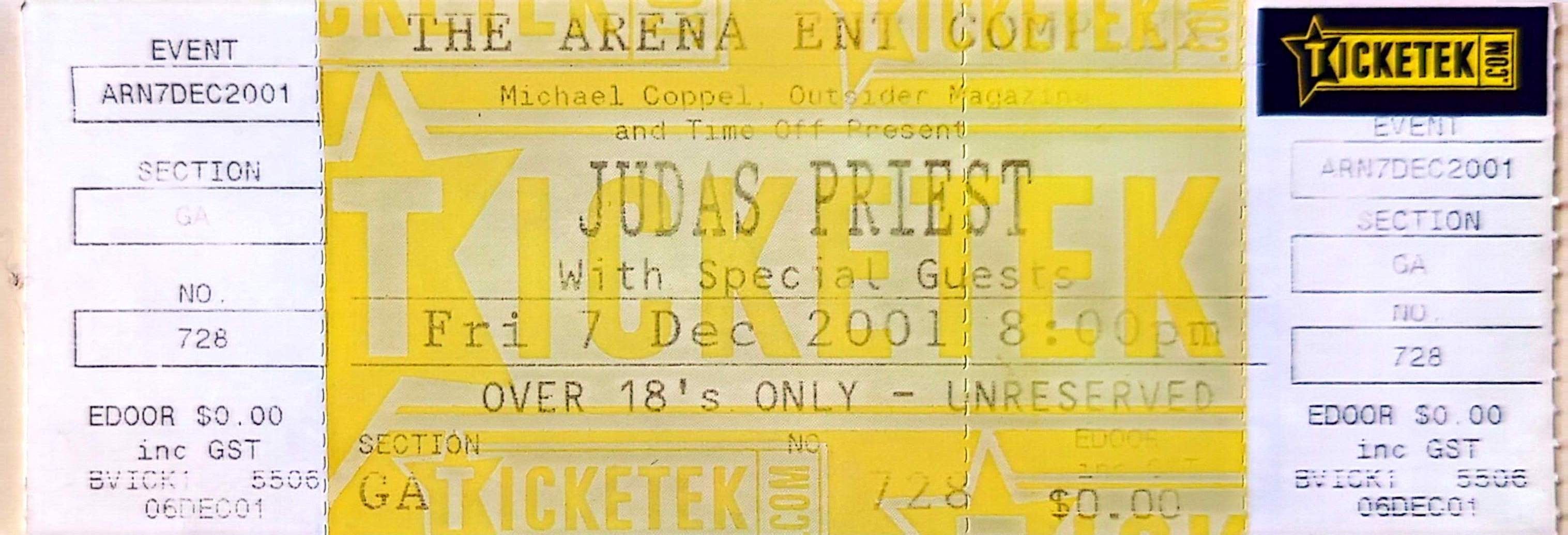Judas Priest - 2001 Original Vintage Concert Ticket GA728