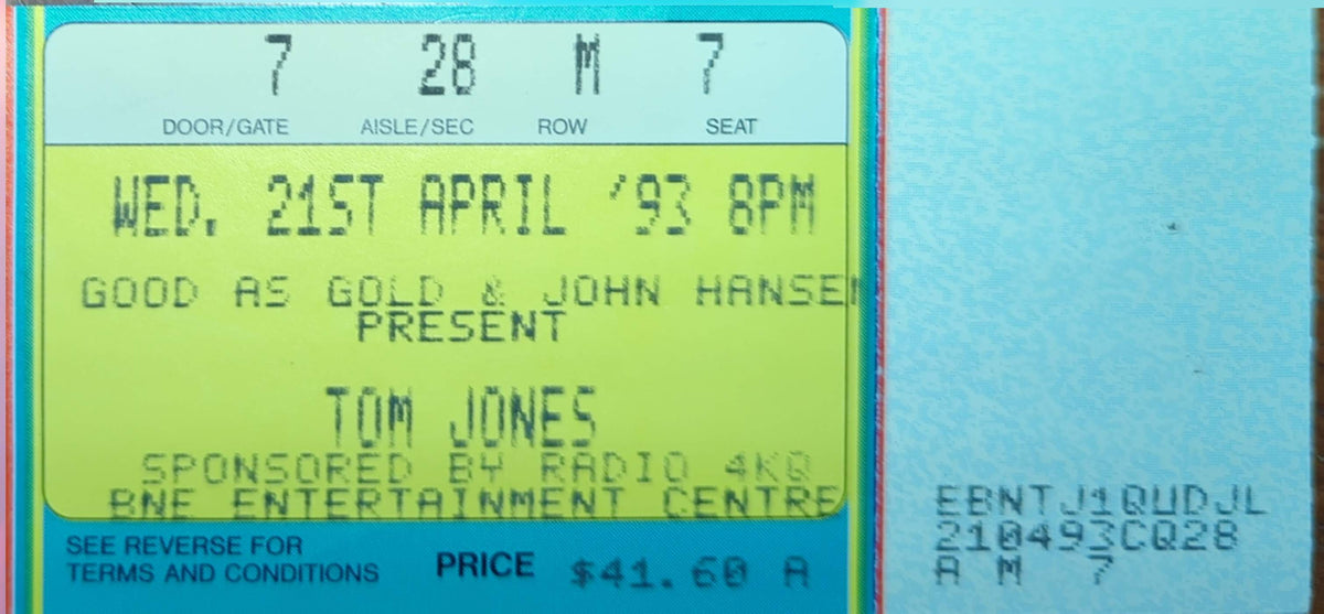 Tom Jones - 1993 Original Vintage Concert Ticket Seat #M7