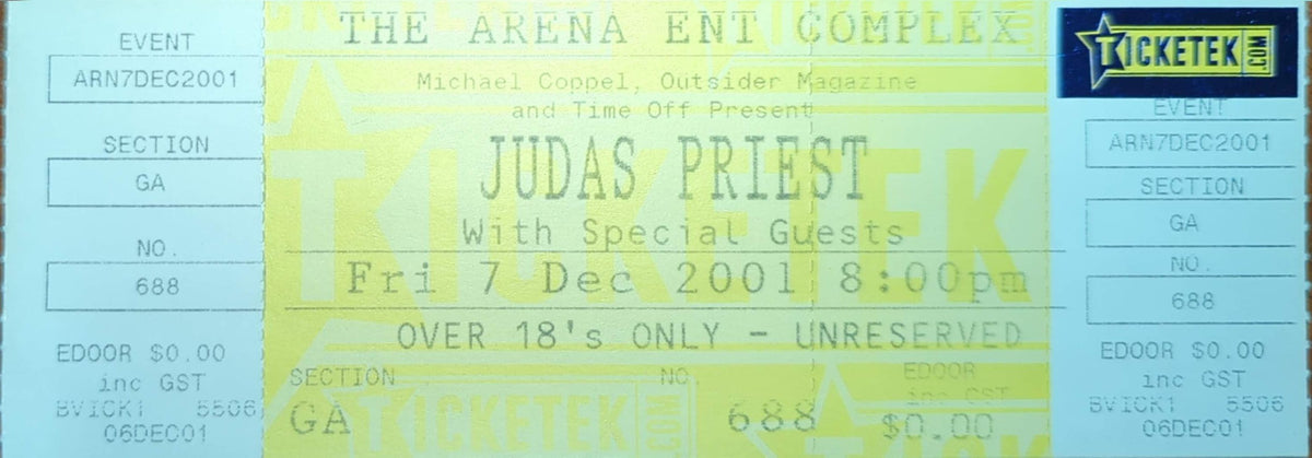 Judas Priest - 2001 Original Vintage Concert Ticket Seat #688