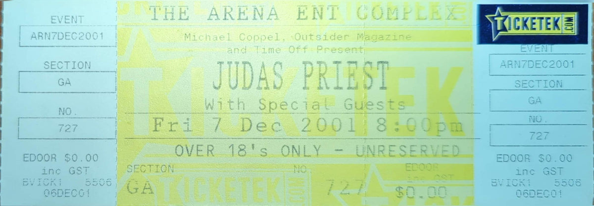 Judas Priest - 2001 Original Vintage Concert Ticket Seat #727