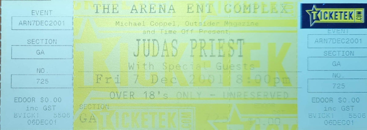 Judas Priest - 2001 Original Vintage Concert Ticket Seat #725