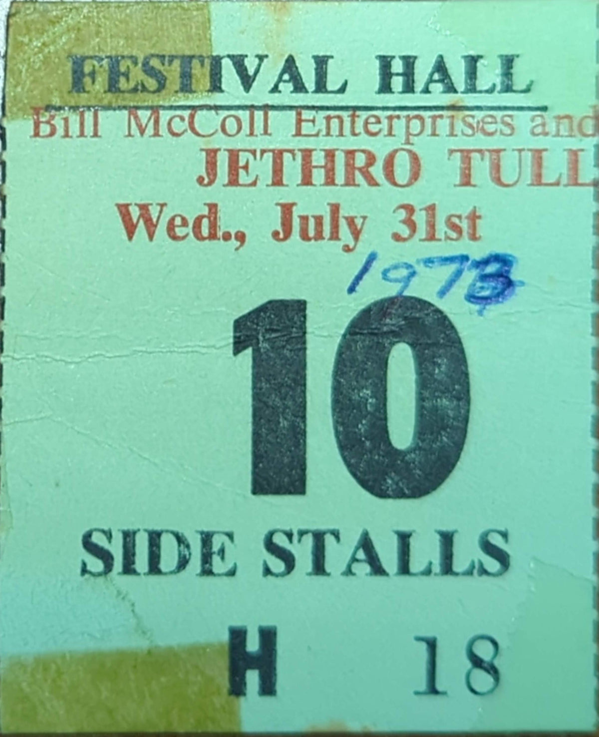 Jethro Tull - 1973 Original Vintage Concert Ticket Seat #H18