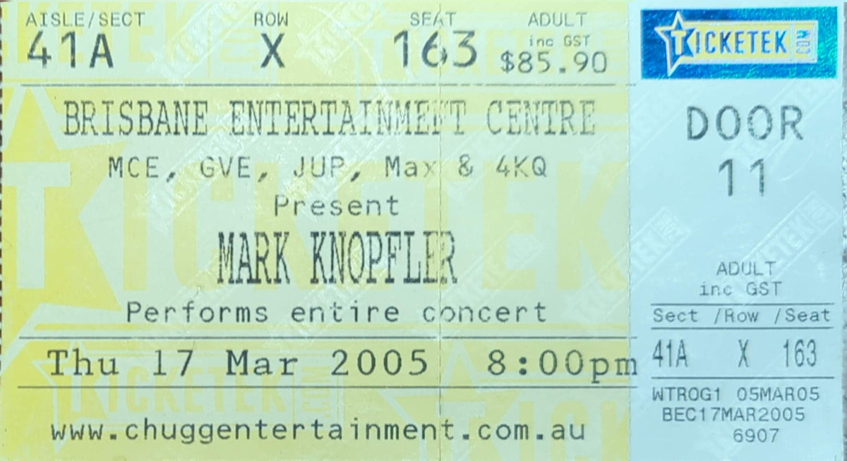 Mark Knopfler - 2005 Original Vintage Concert Ticket Seat #163