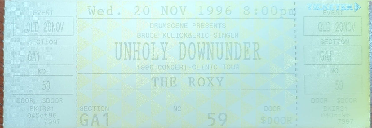 Bruce Kulick & Eric Singer - 1996 Original Vintage Concert Ticket Seat #59