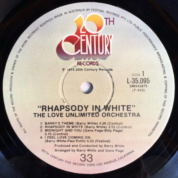 Barry White & Love Unlimited Orchestra - Rhapsody In White Vinyl LP (Used)