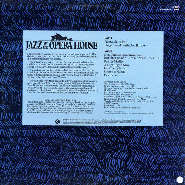 Don Burrows Quintet, Australian Vocal Ensemble & Chris Hinze Combination - Jazz At The Opera House - Traditional To Experimental Vinyl LP (Used)