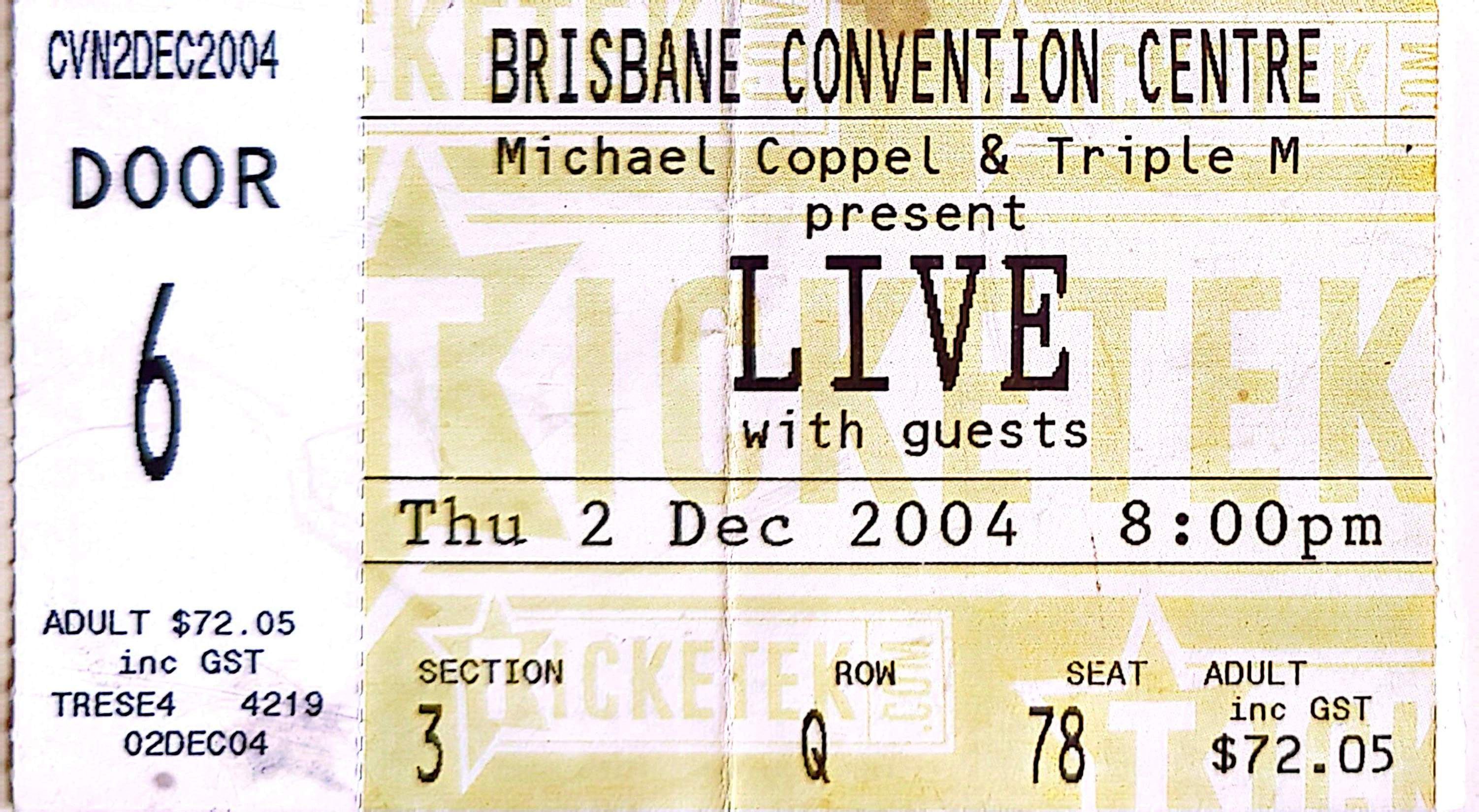 Live - 2004 Original Vintage Concert Ticket Seat 78