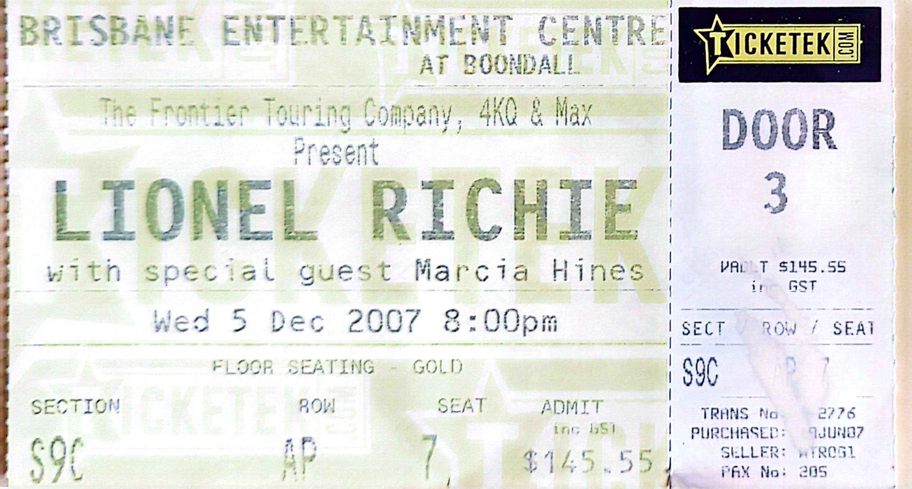 Lionel Ritchie - 2007 Original Vintage Concert Ticket Seat 7
