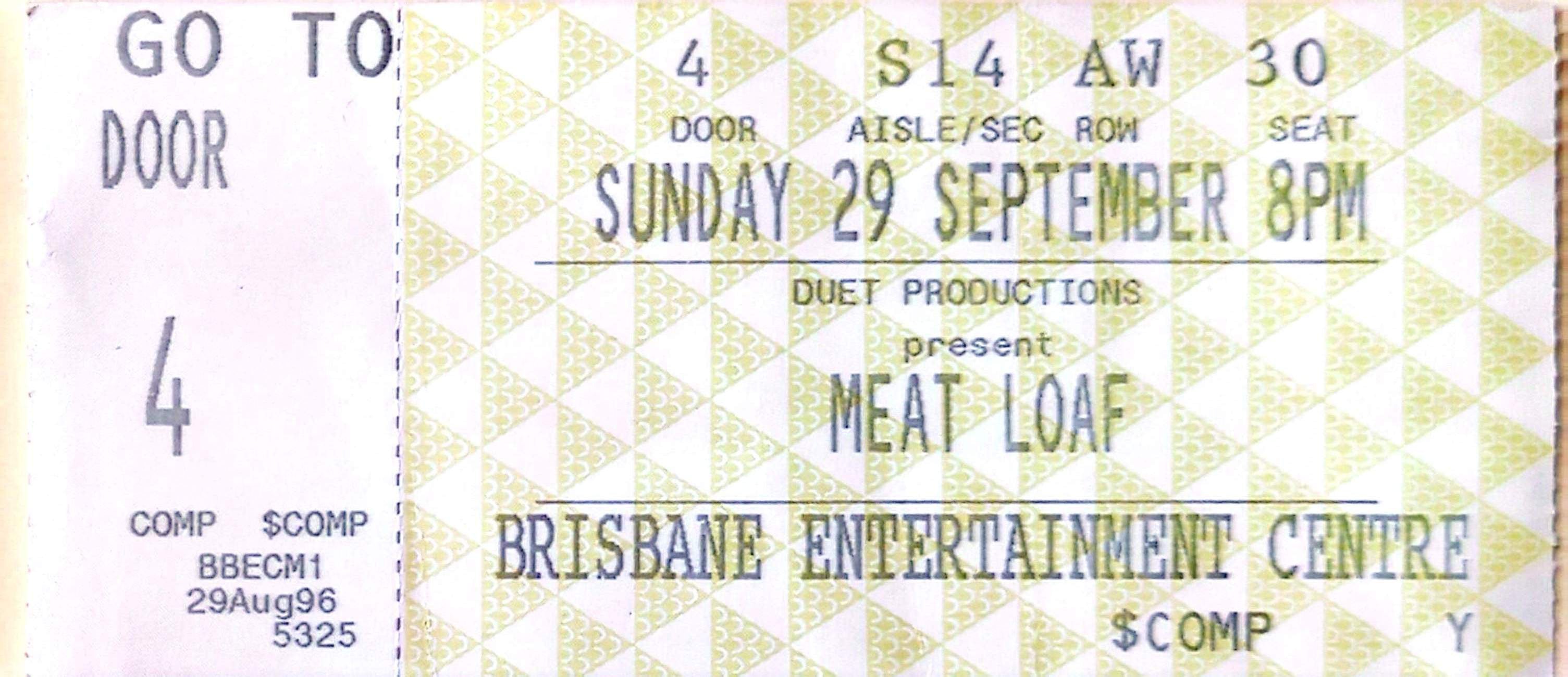 Meat Loaf - 1996 Original Vintage Concert Ticket Seat 30