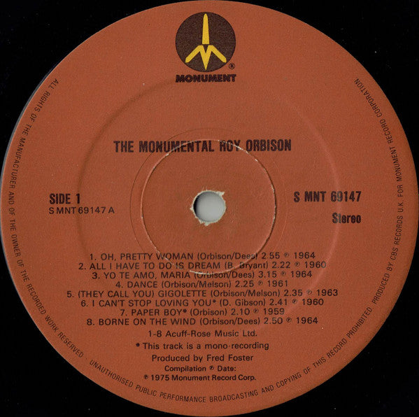 Roy Orbison - The Monumental Roy Orbison Vinyl LP (Used)