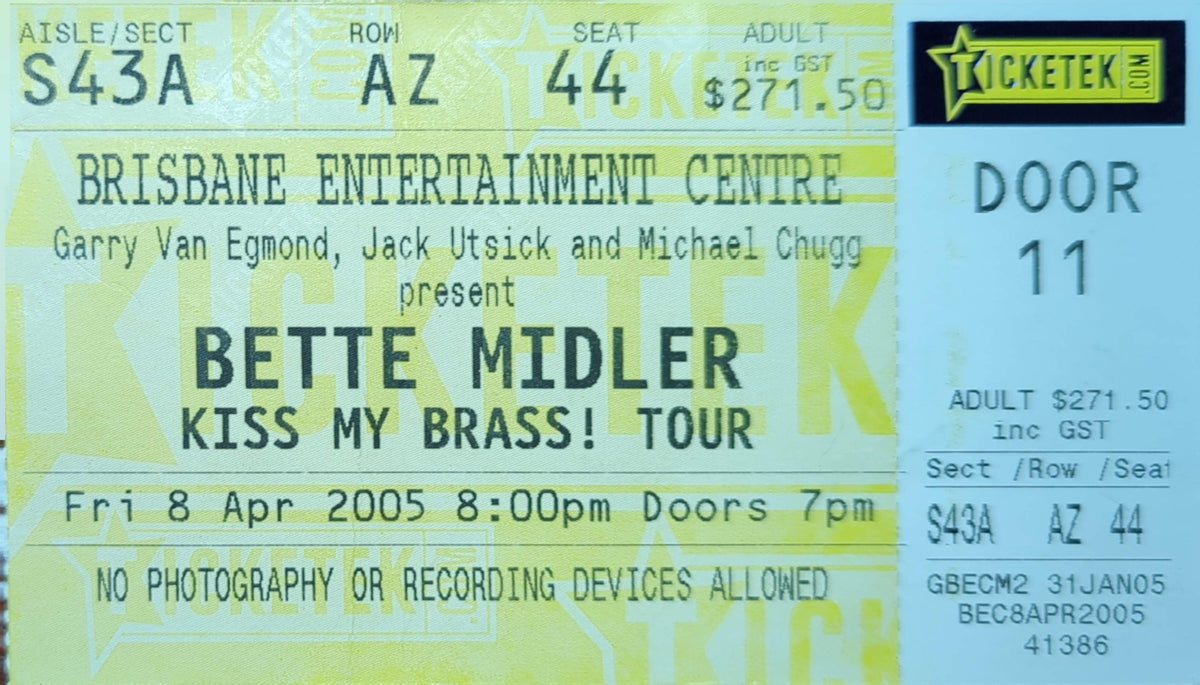 Bette Midler - 2005 Original Vintage Concert Ticket Seat #AZ44