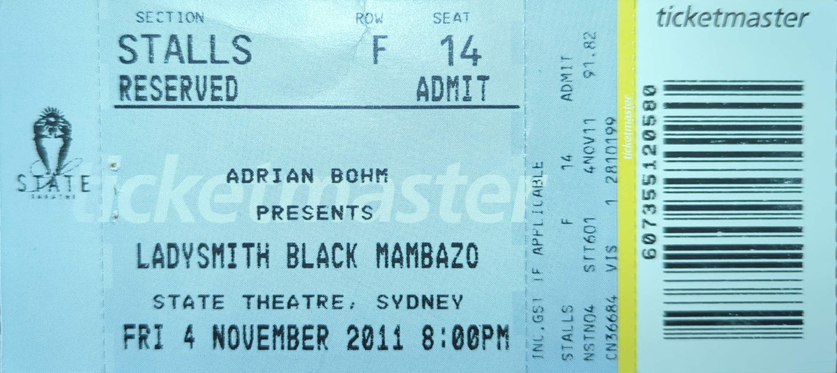 Ladysmith Black Mambazo - 2011 Original Vintage Concert Ticket Seat #F14