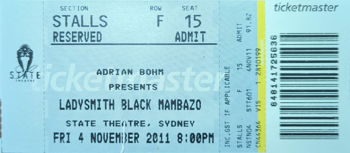 Ladysmith Black Mambazo - 2011 Original Vintage Concert Ticket Seat #F15