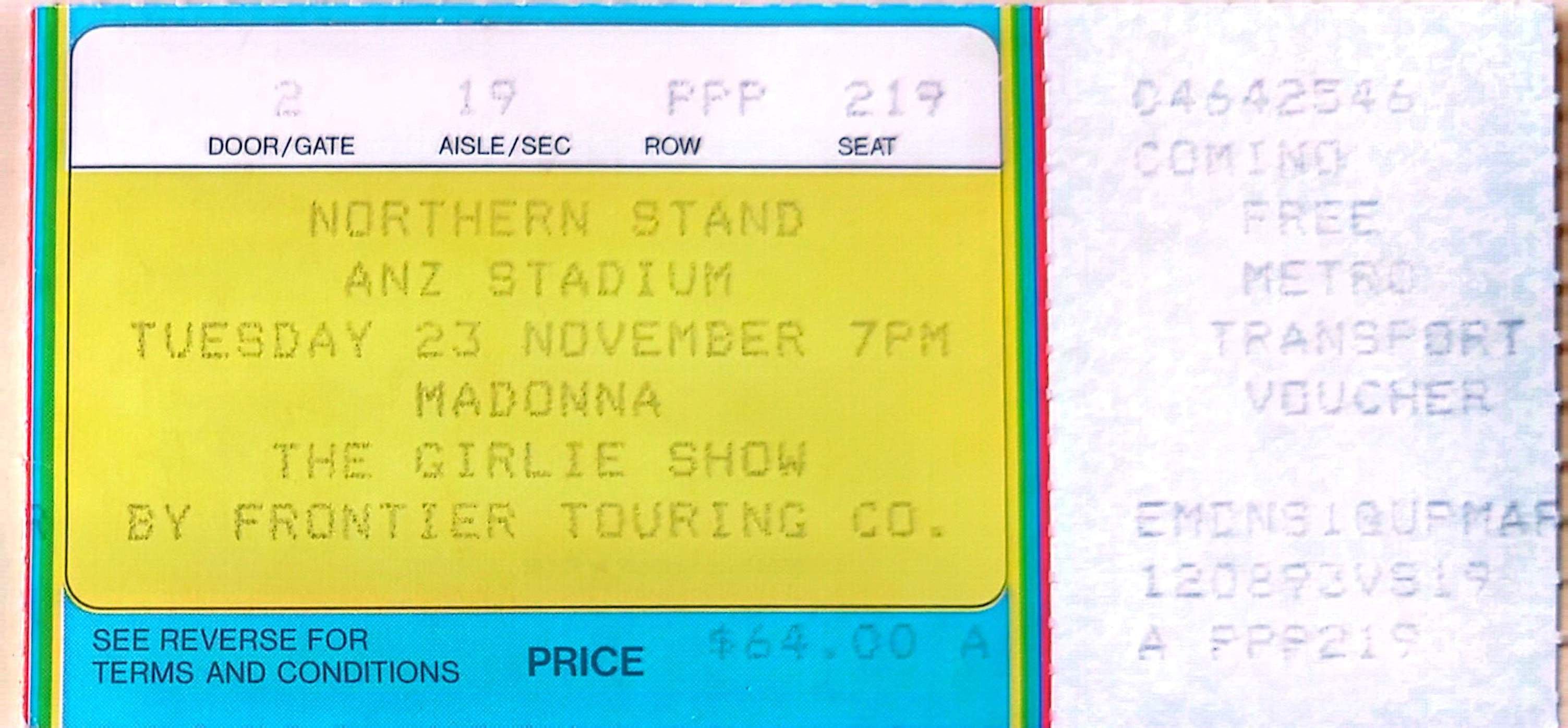 Madonna - 1993 Original Vintage Concert Ticket Seat 219