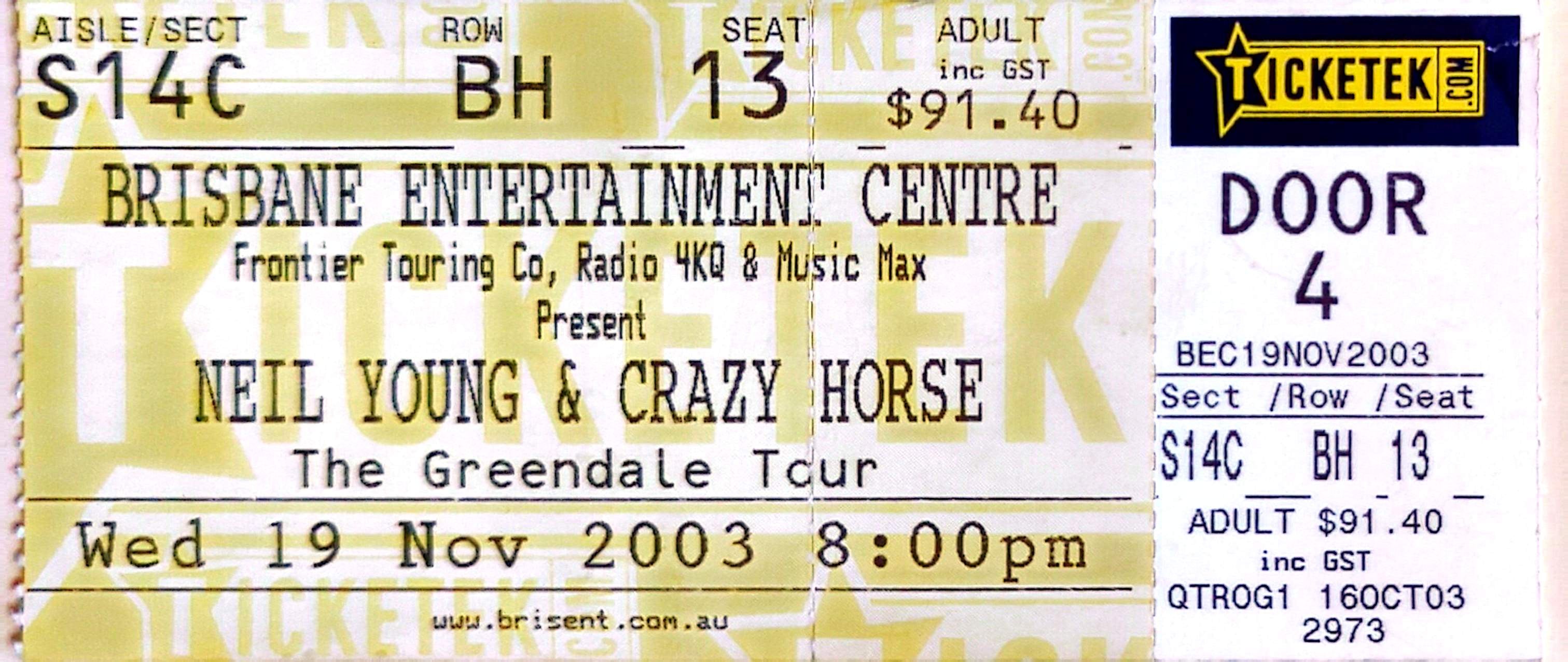 Neil Young & Crazy Horse - 2003 Original Vintage Concert Ticket Seat 13