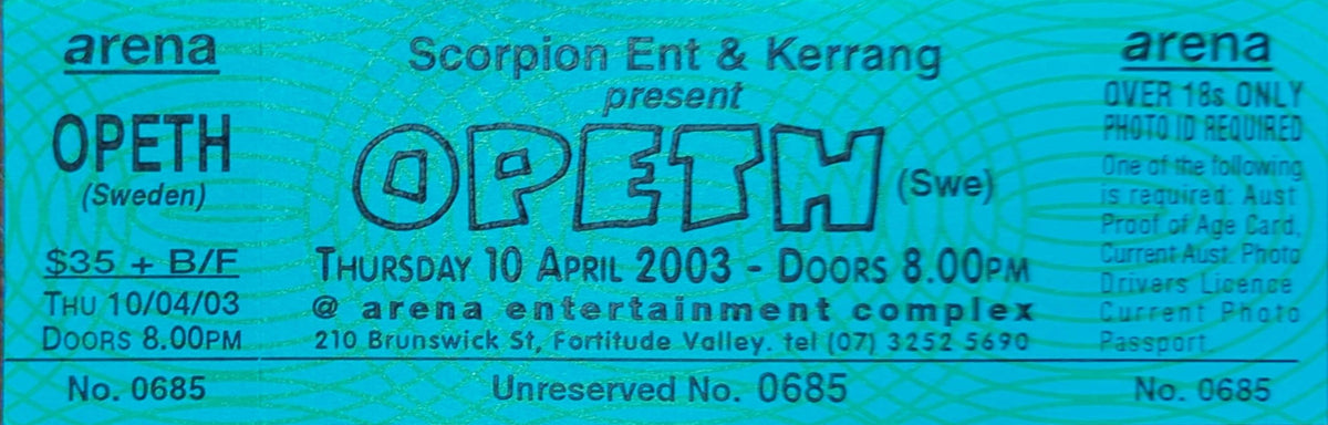 Opeth - 2003 Original Vintage Concert Ticket Seat #0685
