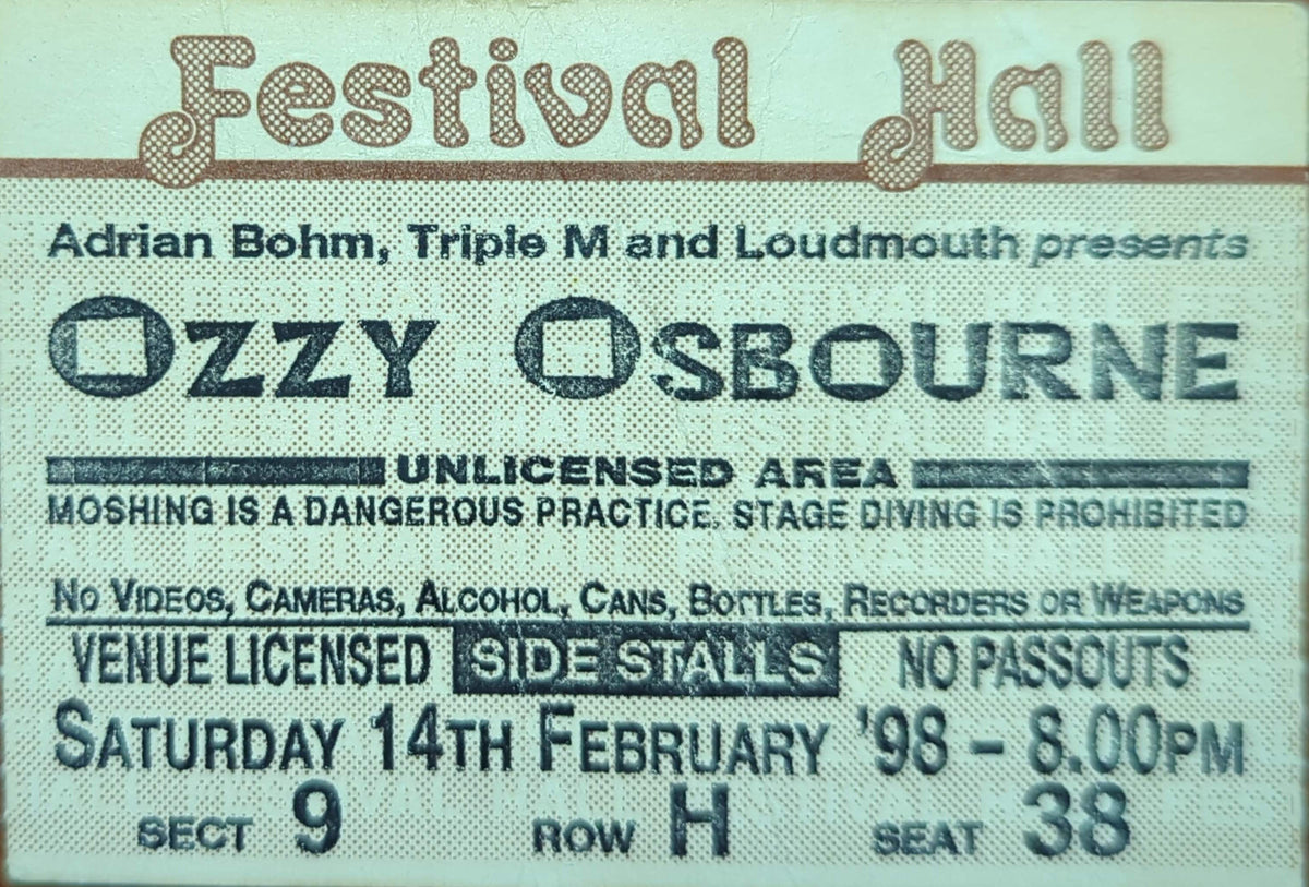 Ozzy Osbourne - 1998 Original Vintage Concert Ticket Seat #H38