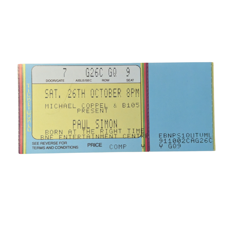 Paul Simon - Born At The Right Time 1991 Tour Original Vintage Concert Ticket