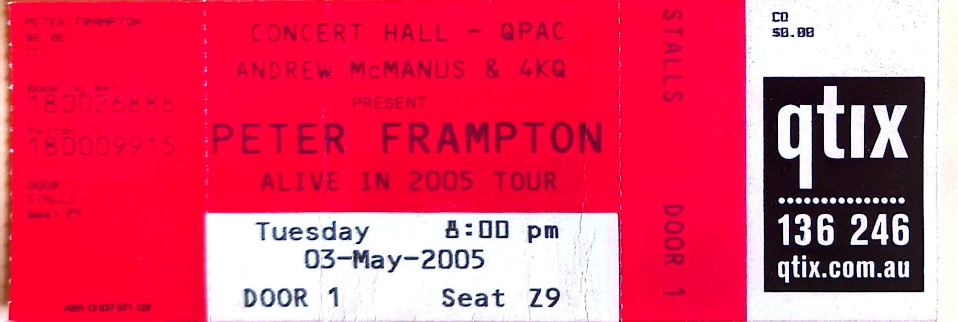 Peter Frampton - 2005 Original Vintage Concert Ticket Seat 29