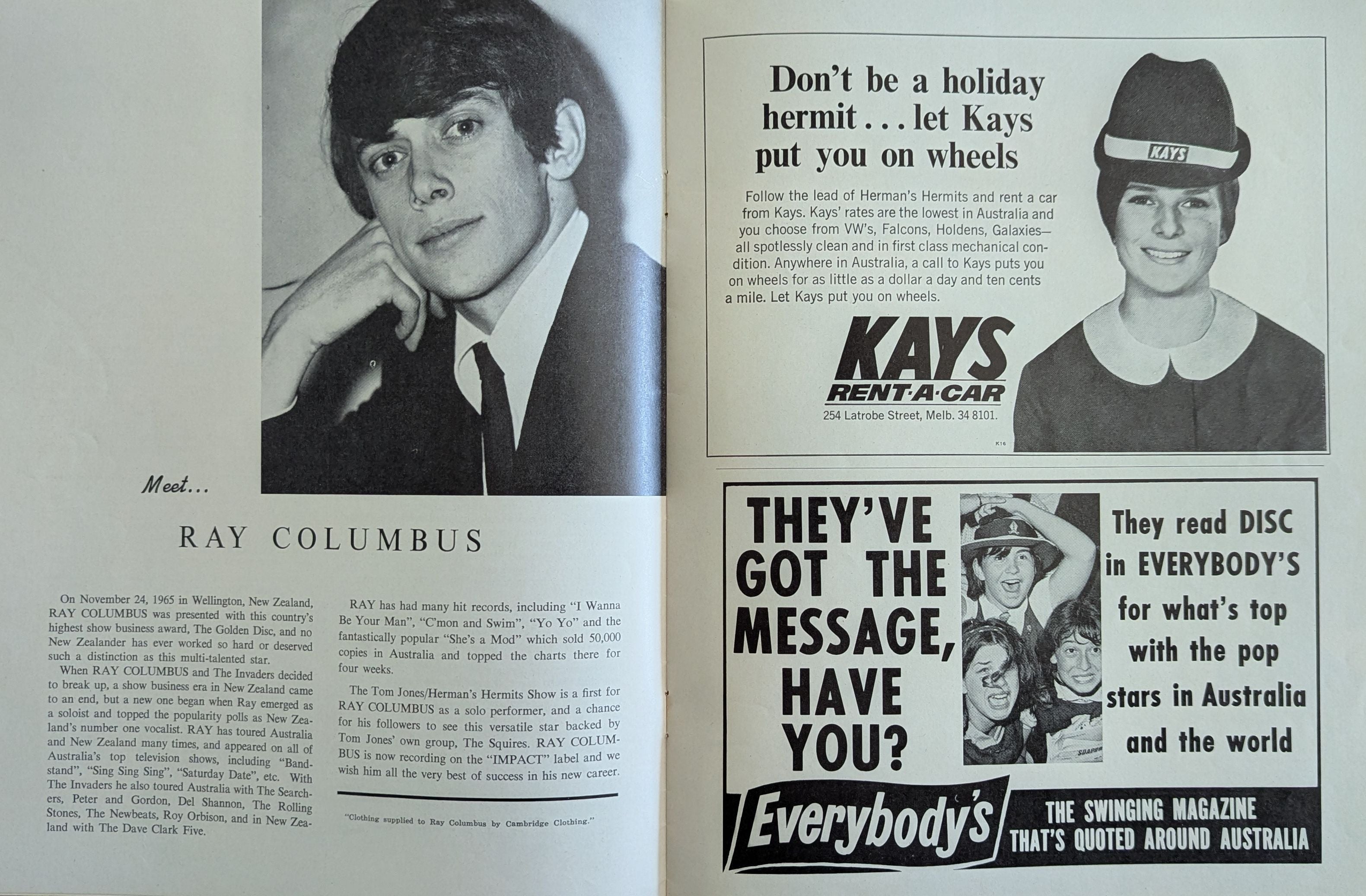 Herman Hemits, Tom Jones & Ray Columbus - Caravan Of Stars '66 Australian Original Concert Tour Program